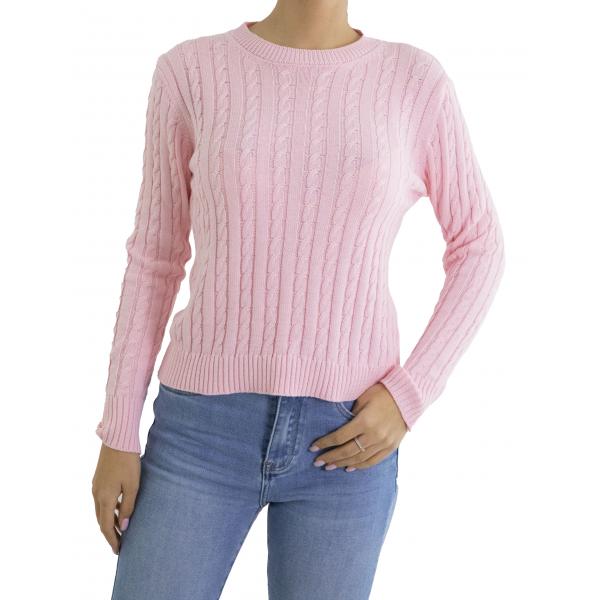 Maglia intrecciata girocollo tinta unita 